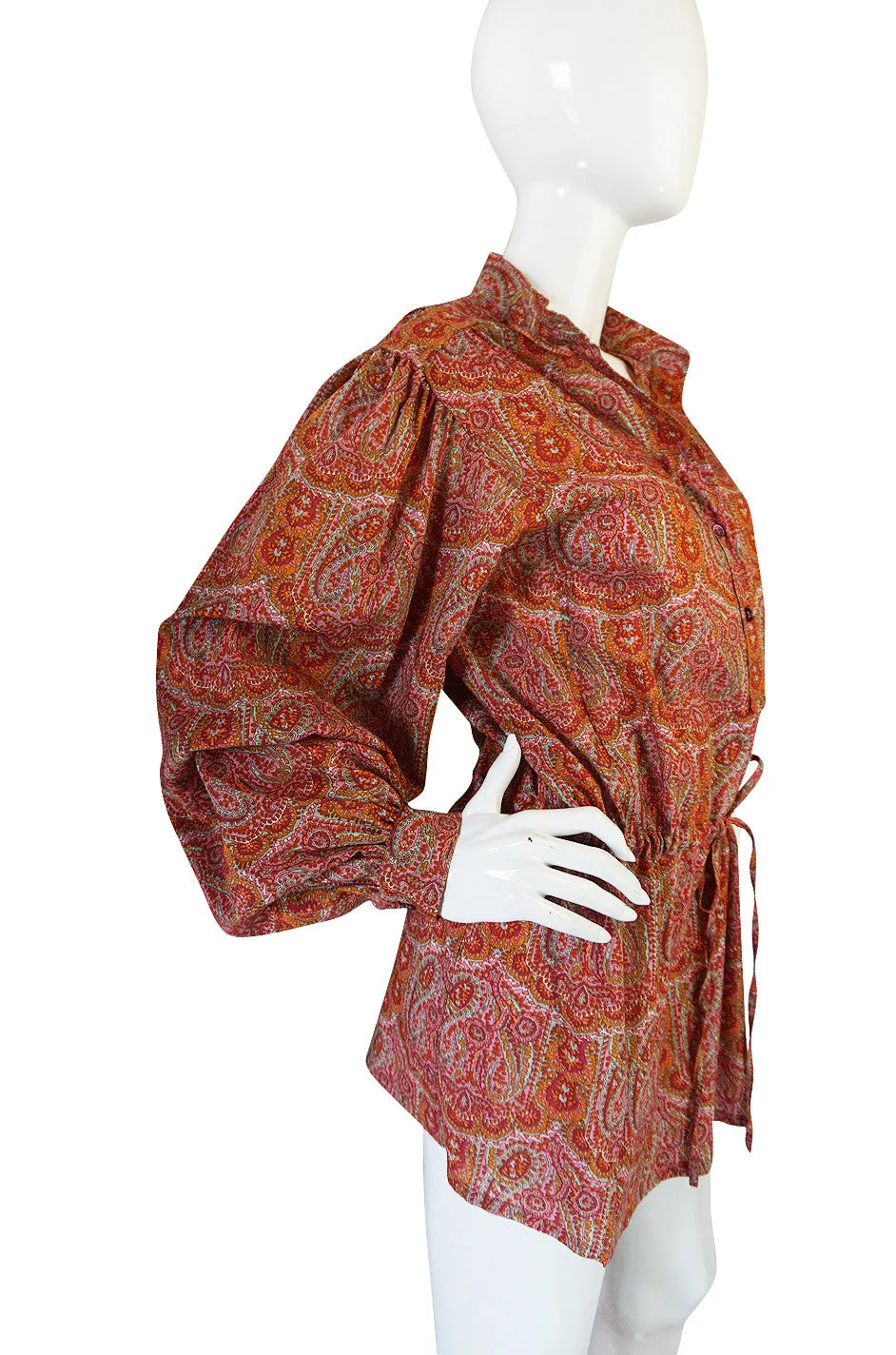 1970s Yves Saint Laurent Paisley Print Challis Tunic Top