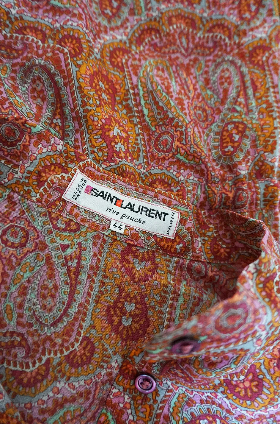 1970s Yves Saint Laurent Paisley Print Challis Tunic Top
