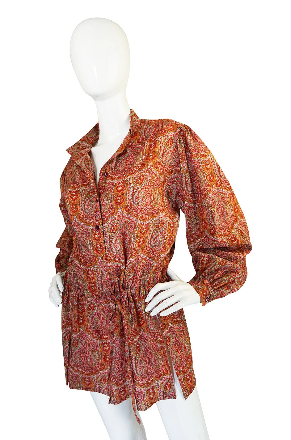 1970s Yves Saint Laurent Paisley Print Challis Tunic Top