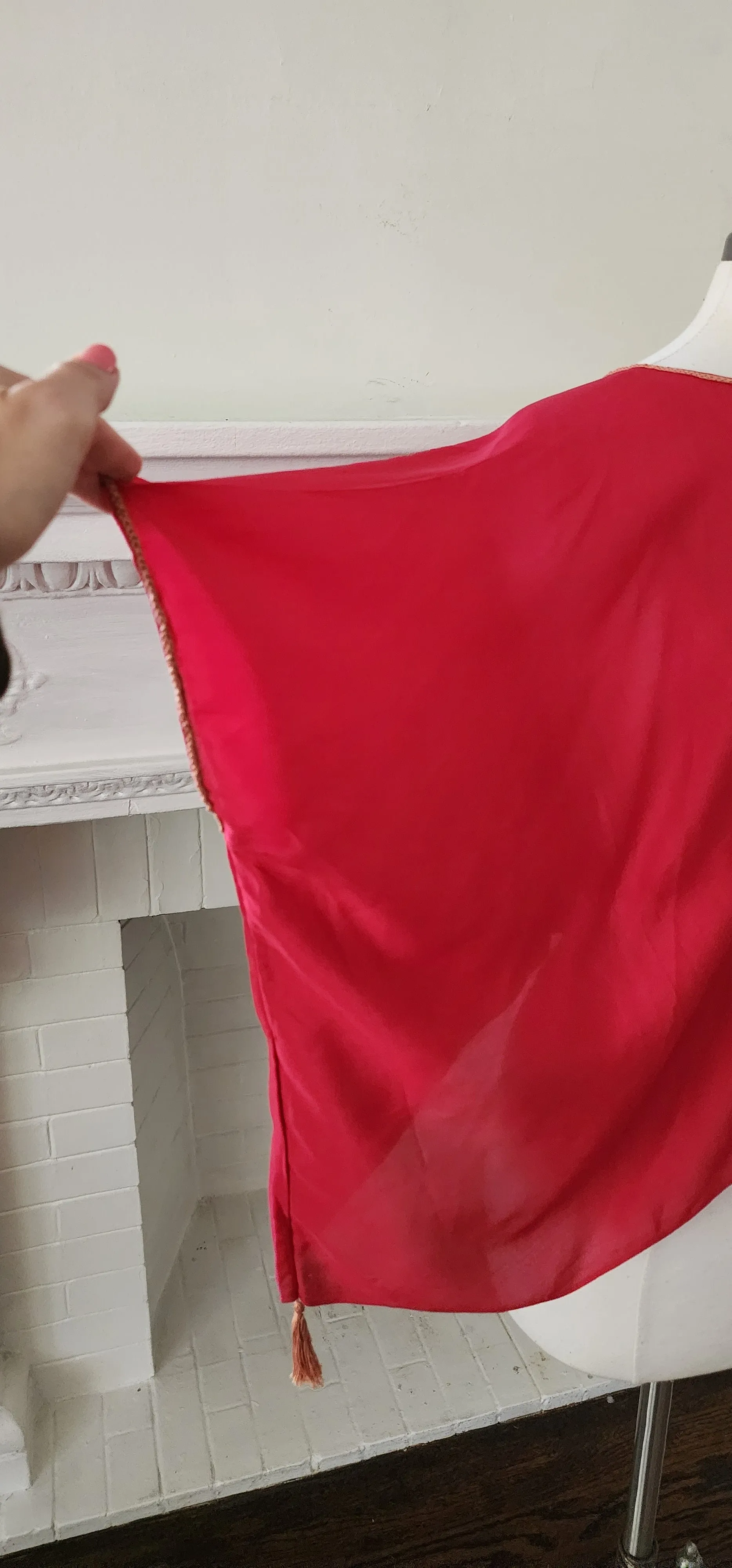 20s Red Silk Blouse Tunic w/Front Belt Sash