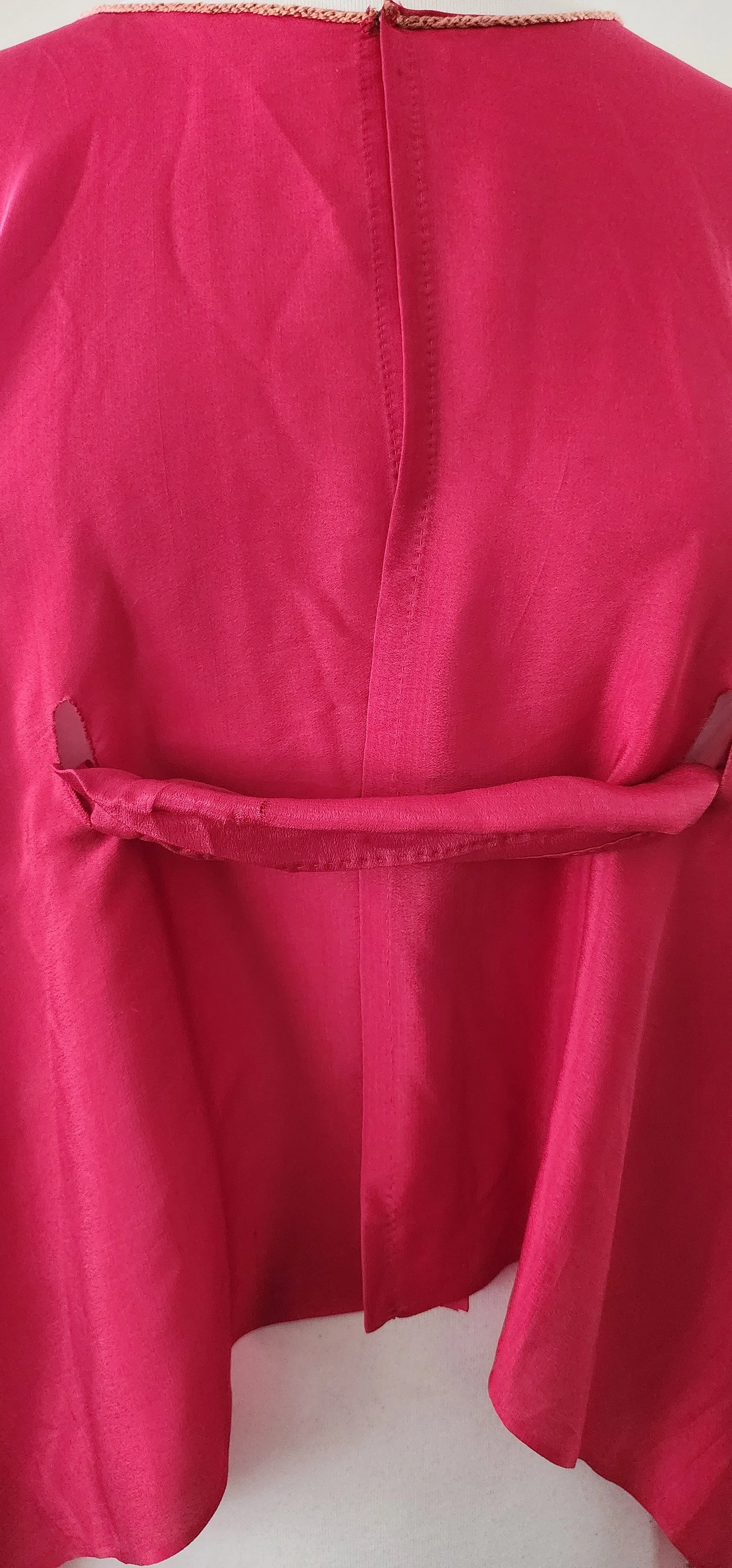 20s Red Silk Blouse Tunic w/Front Belt Sash