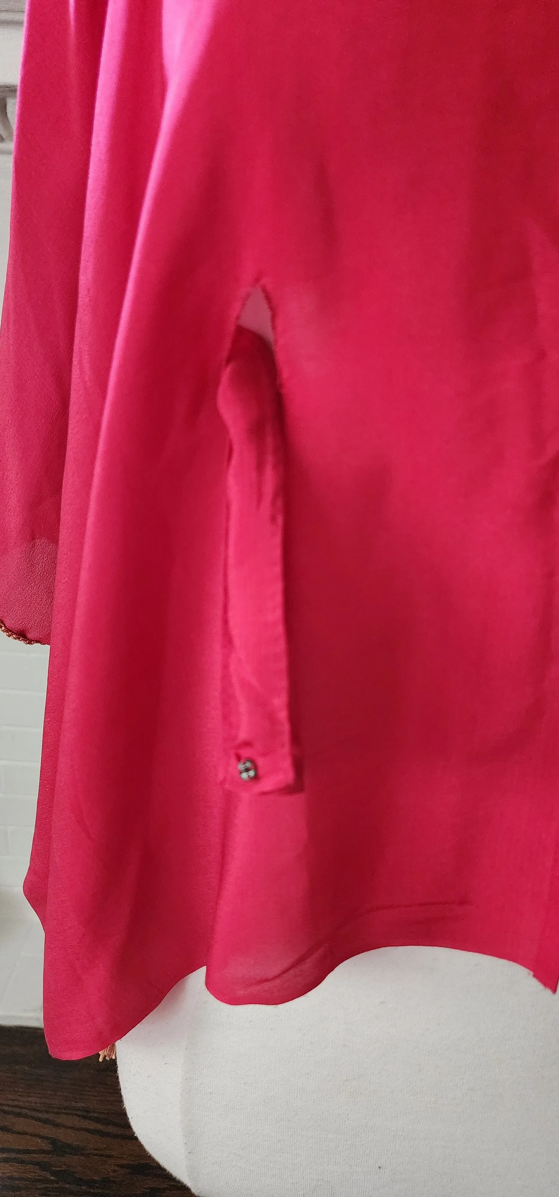 20s Red Silk Blouse Tunic w/Front Belt Sash