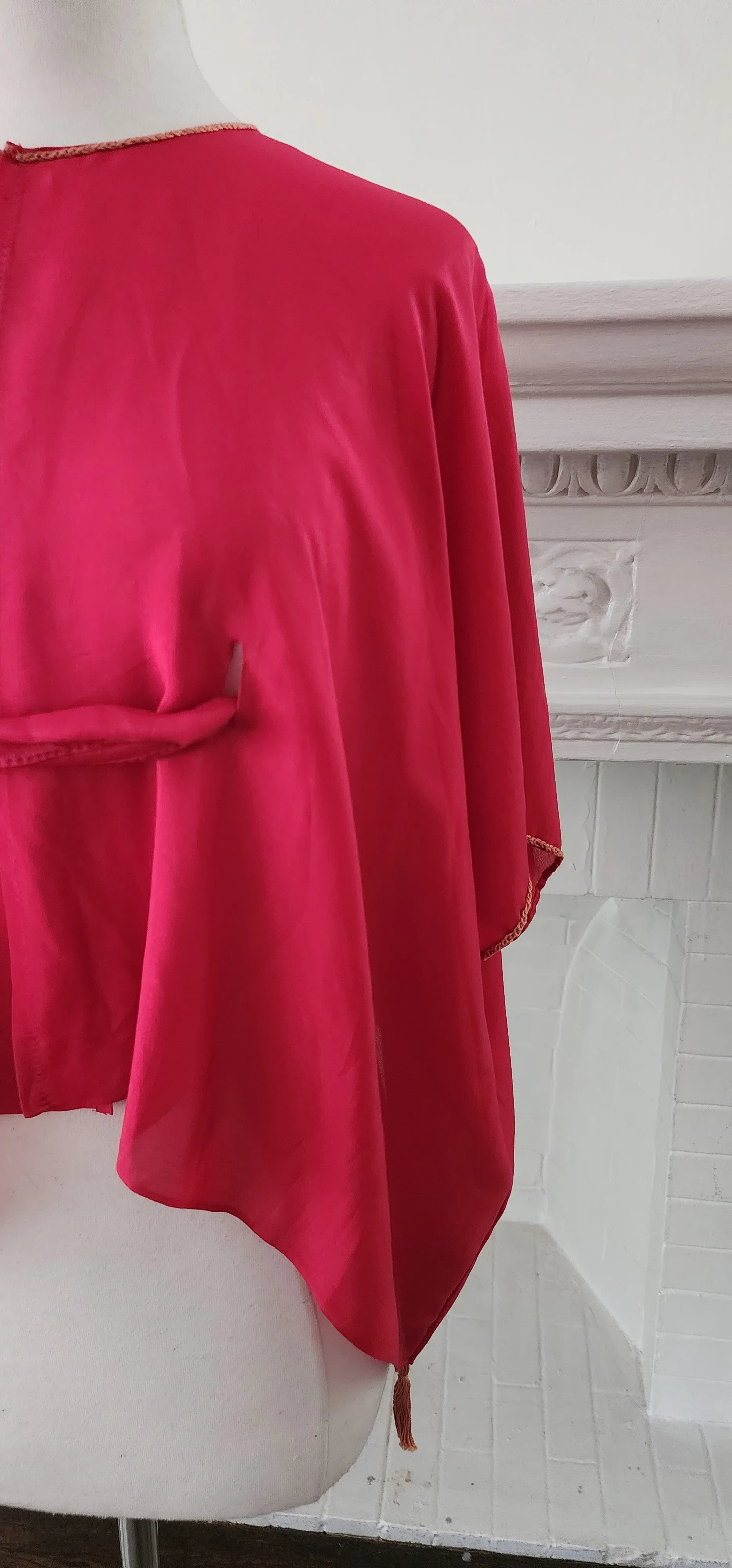 20s Red Silk Blouse Tunic w/Front Belt Sash