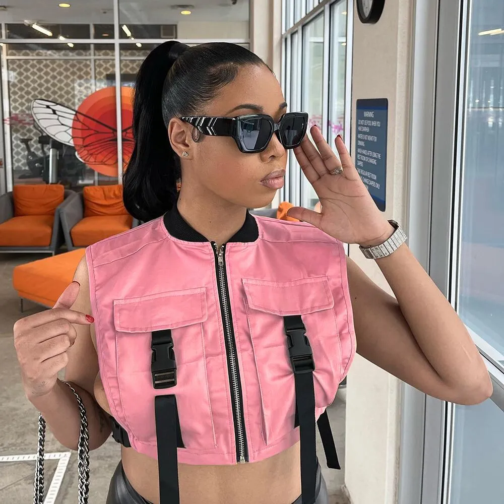 36 Pieces) Wholesale Women'S War 2024 Zipper Cargo Vest Top