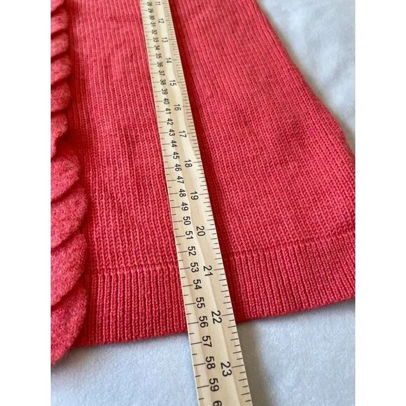 Anthropologie Moth Women's Coral Orange Wool Sweater With Leaf Appliqué Trim Y2K