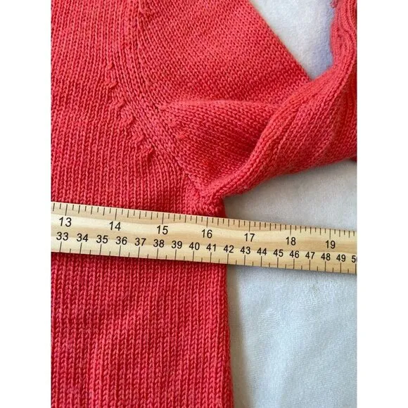 Anthropologie Moth Women's Coral Orange Wool Sweater With Leaf Appliqué Trim Y2K