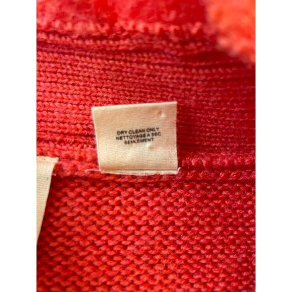 Anthropologie Moth Women's Coral Orange Wool Sweater With Leaf Appliqué Trim Y2K