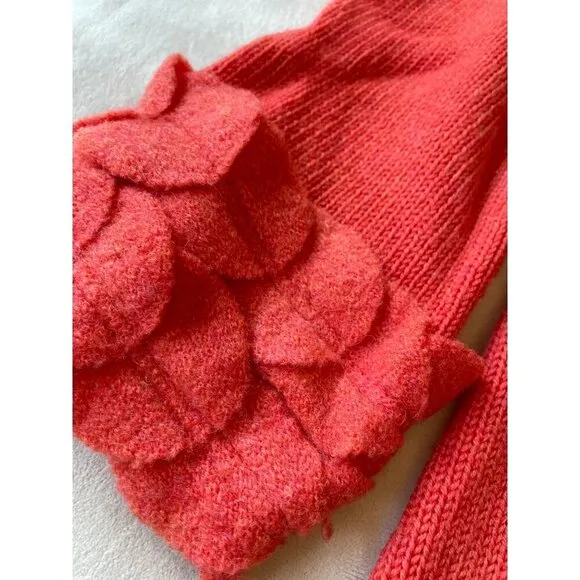 Anthropologie Moth Women's Coral Orange Wool Sweater With Leaf Appliqué Trim Y2K