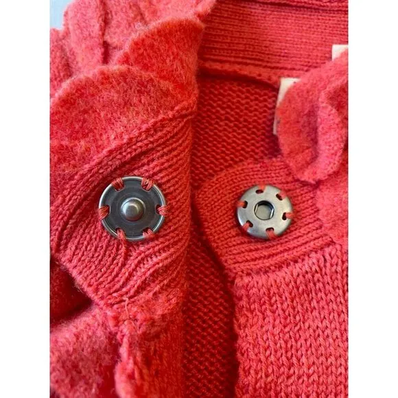 Anthropologie Moth Women's Coral Orange Wool Sweater With Leaf Appliqué Trim Y2K