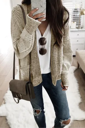 Apricot Chunky Waffle Knit Oversized Collar Cardigan
