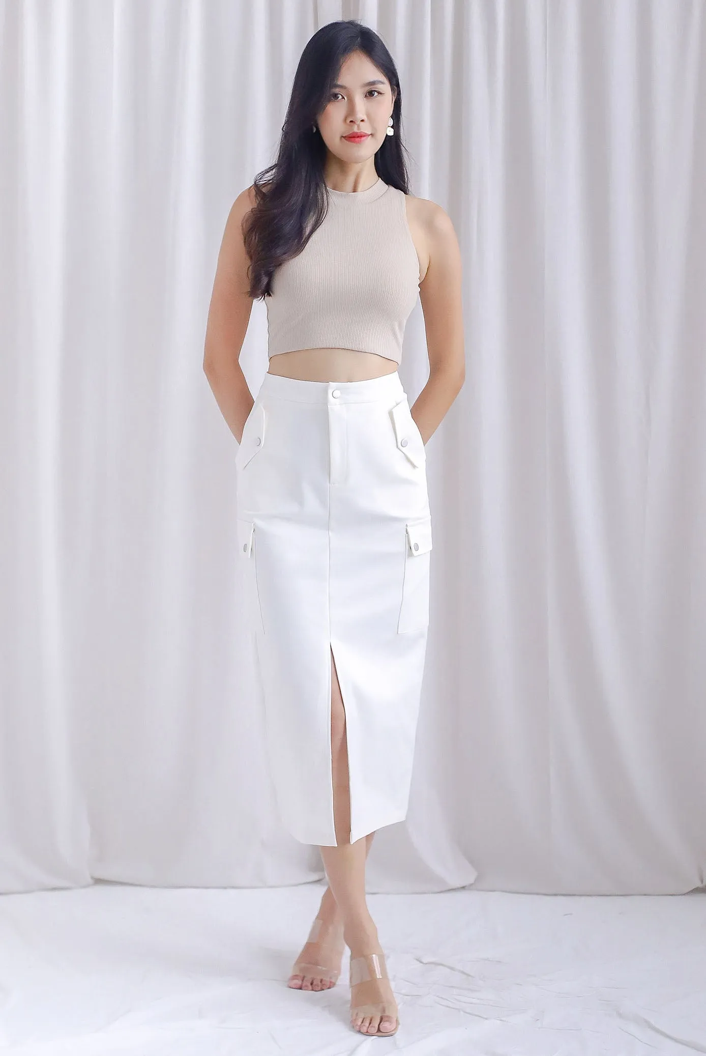 Artemis Cargo Midi Skirt In White