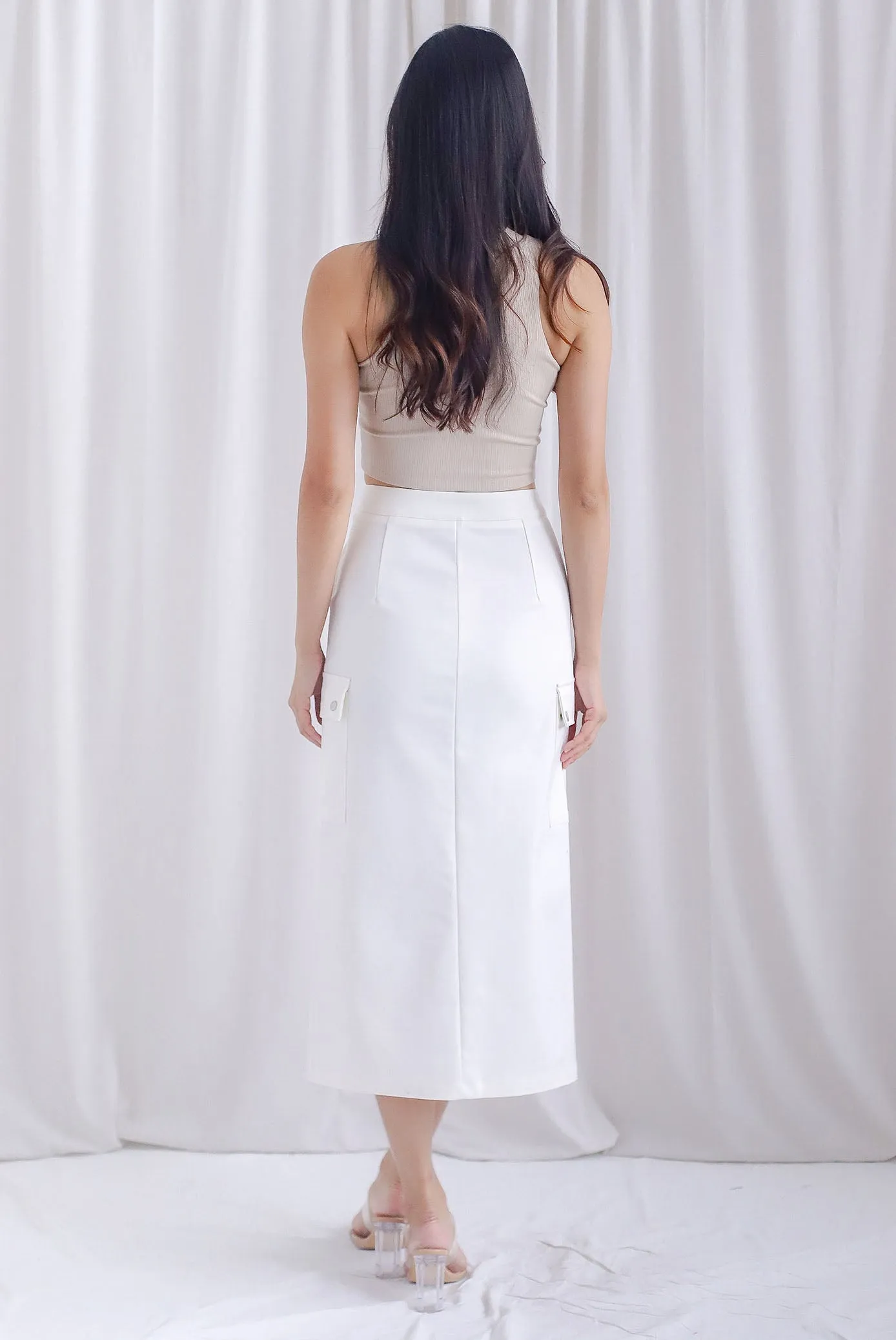 Artemis Cargo Midi Skirt In White