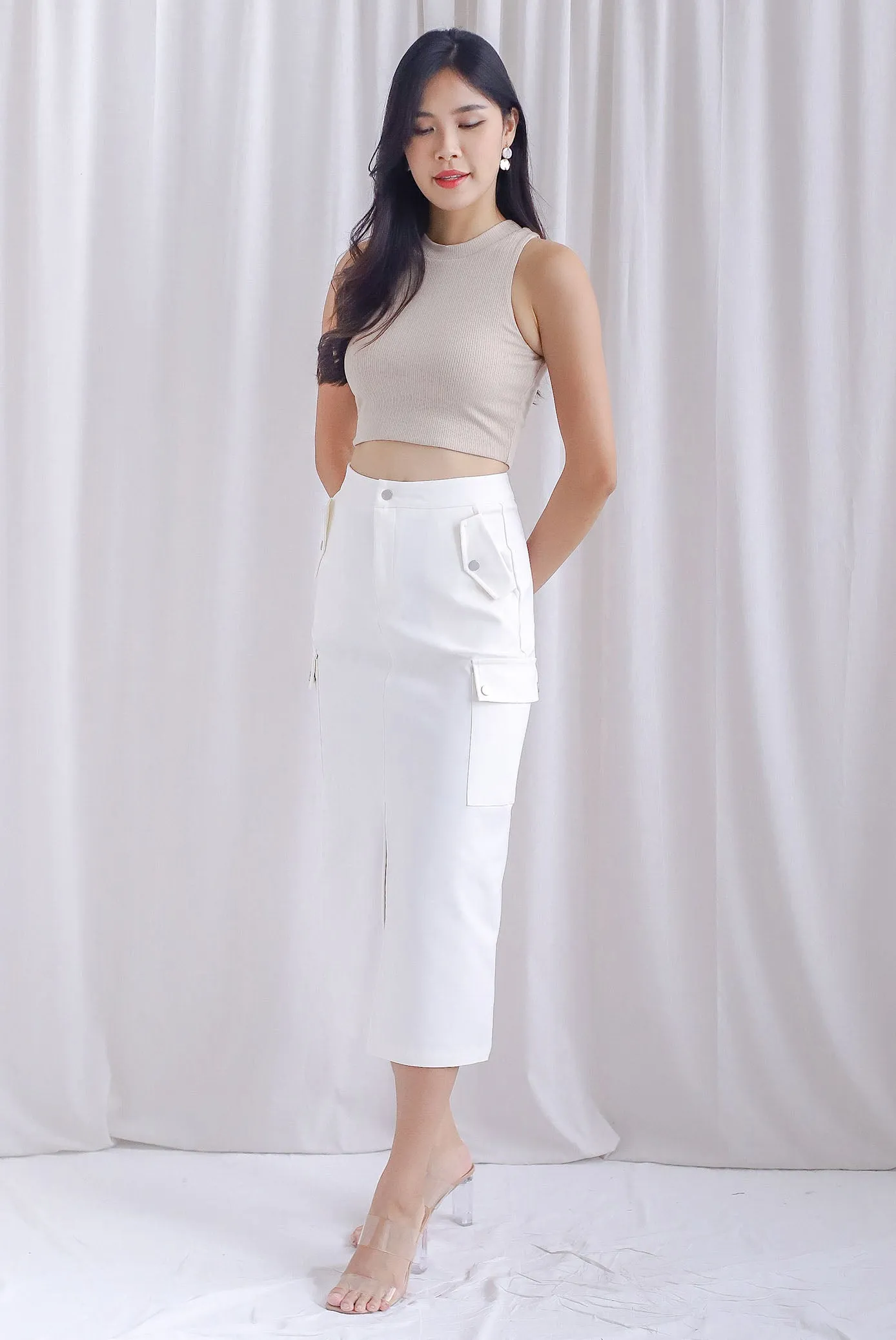 Artemis Cargo Midi Skirt In White