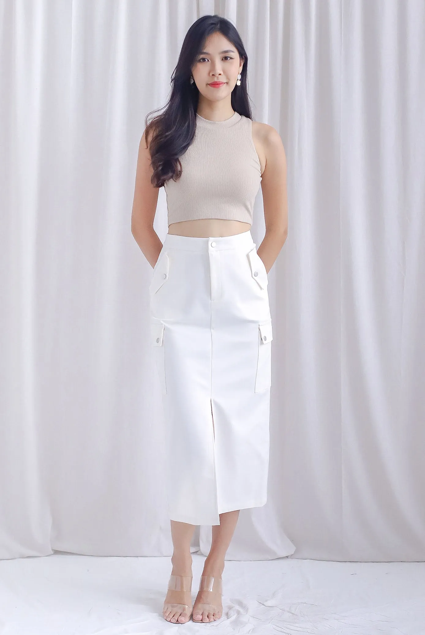 Artemis Cargo Midi Skirt In White