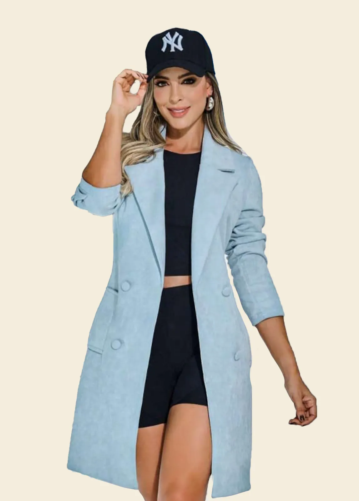Baby Blue Faux Suede Coat