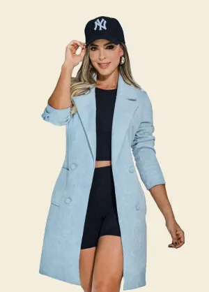 Baby Blue Faux Suede Coat