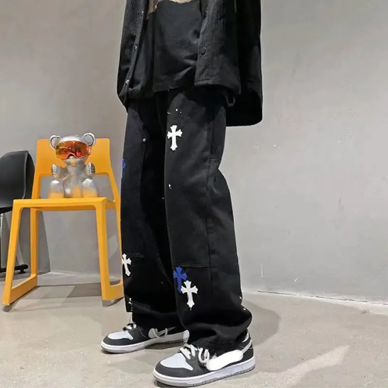 Baggy Cross Printed Denim Pants