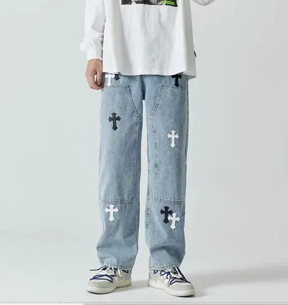 Baggy Cross Printed Denim Pants