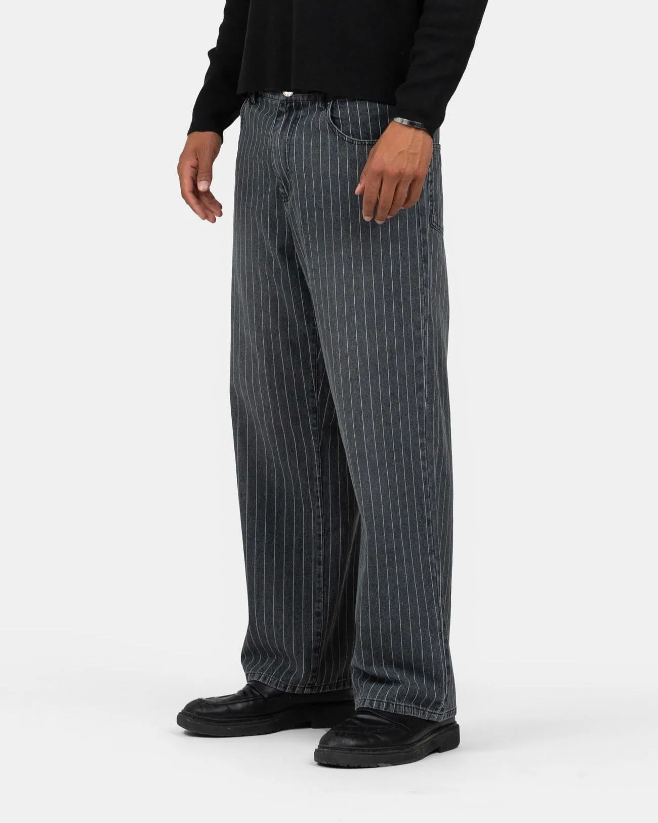 Baggy Denim Jeans Washed Pinstripe
