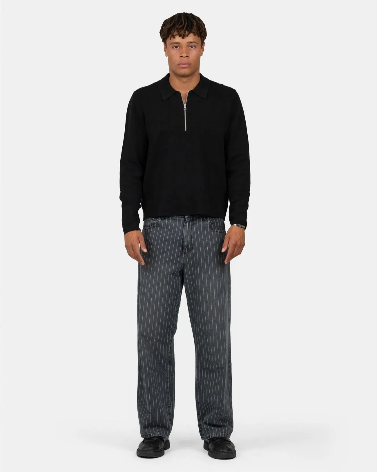 Baggy Denim Jeans Washed Pinstripe
