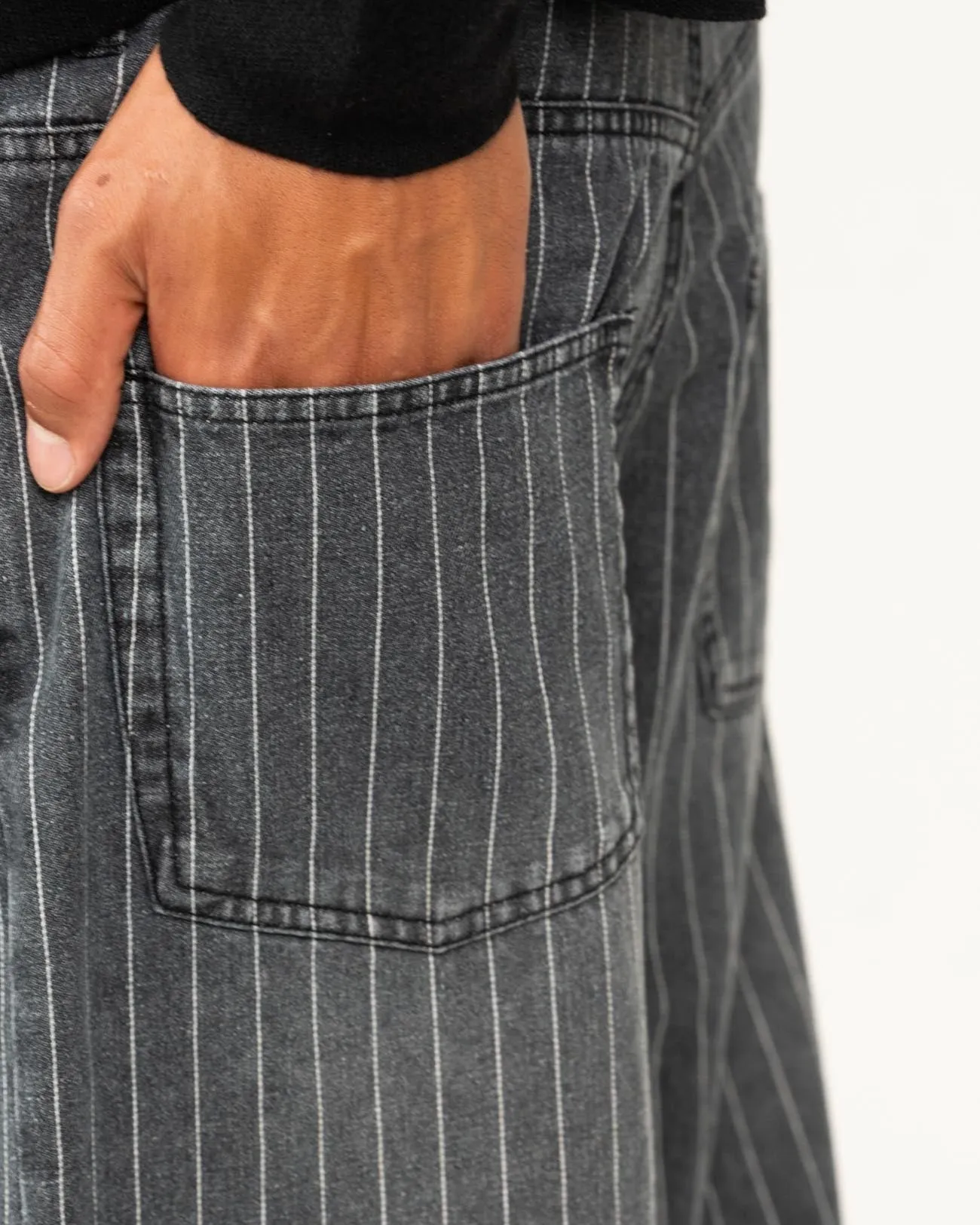 Baggy Denim Jeans Washed Pinstripe