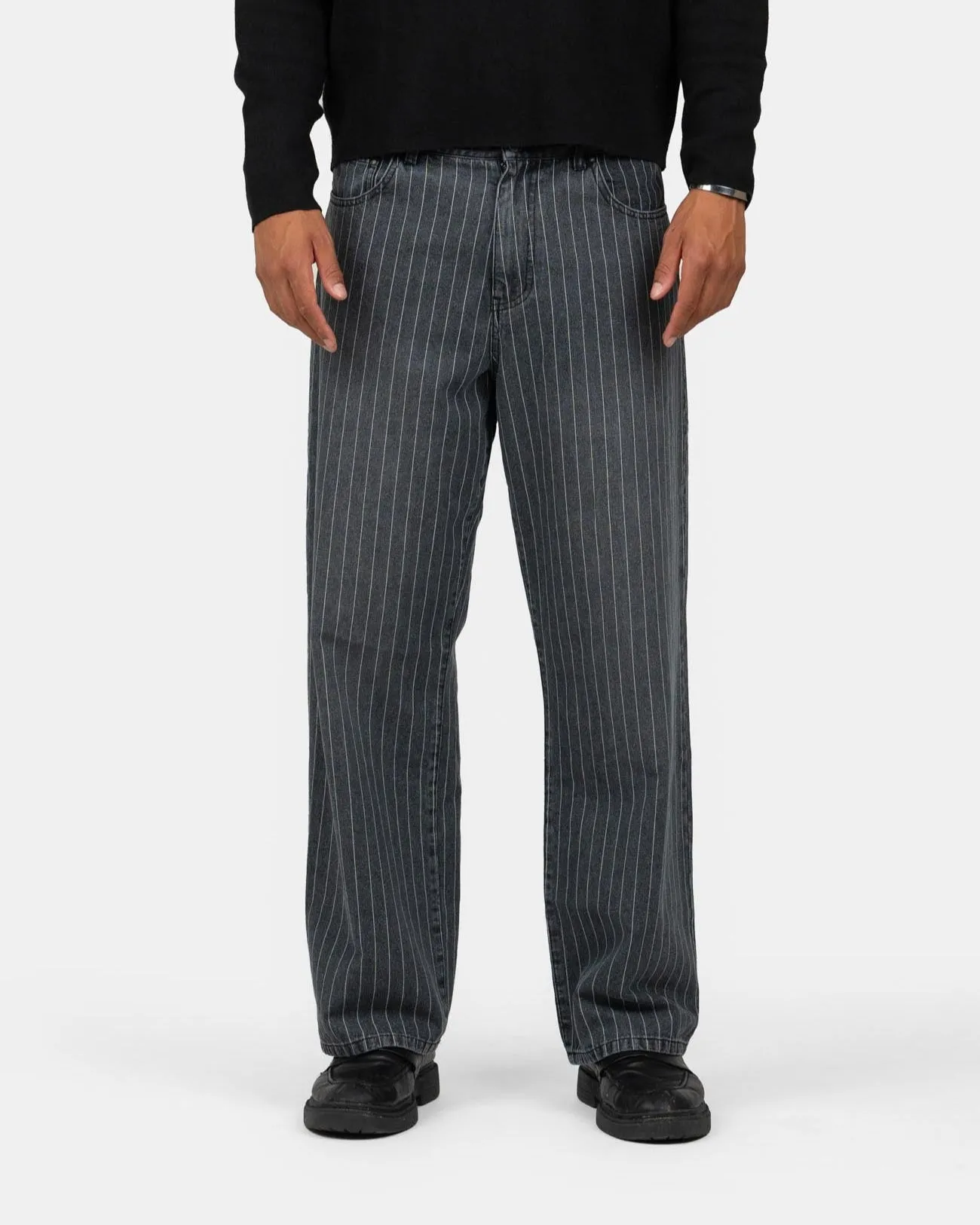 Baggy Denim Jeans Washed Pinstripe