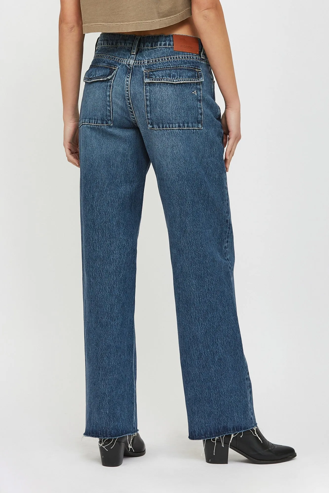 Baggy Jeans with Raw Hem and Waist Tie