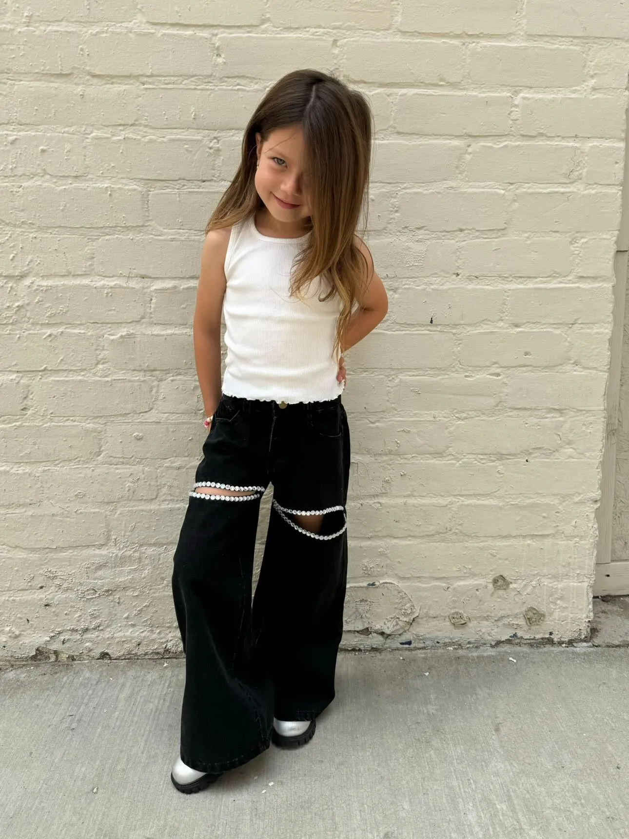 Baggy Studded Cut Out Jeans