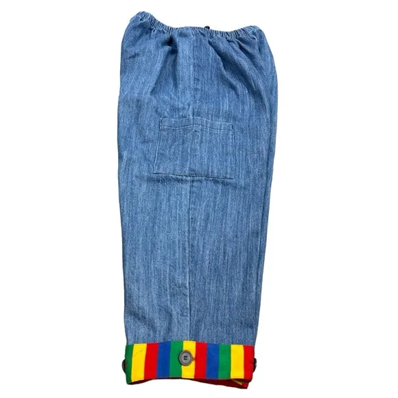 Baggy Vintage Retro Denim Rodeo Artsy Zoodles Fun Rainbow Button Hem Jeans