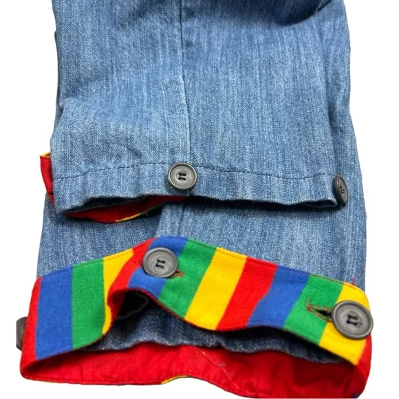 Baggy Vintage Retro Denim Rodeo Artsy Zoodles Fun Rainbow Button Hem Jeans