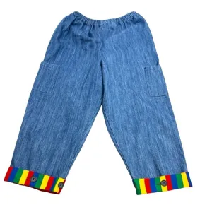 Baggy Vintage Retro Denim Rodeo Artsy Zoodles Fun Rainbow Button Hem Jeans