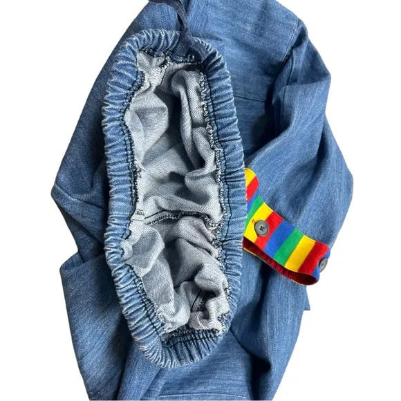 Baggy Vintage Retro Denim Rodeo Artsy Zoodles Fun Rainbow Button Hem Jeans