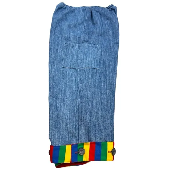 Baggy Vintage Retro Denim Rodeo Artsy Zoodles Fun Rainbow Button Hem Jeans