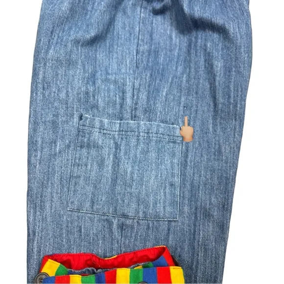 Baggy Vintage Retro Denim Rodeo Artsy Zoodles Fun Rainbow Button Hem Jeans