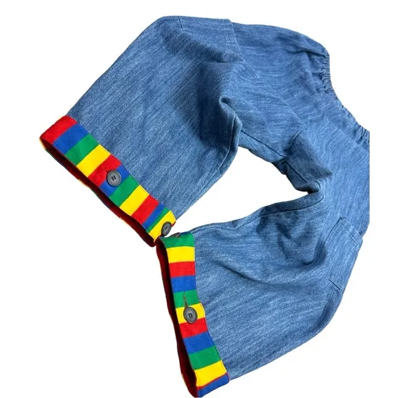 Baggy Vintage Retro Denim Rodeo Artsy Zoodles Fun Rainbow Button Hem Jeans