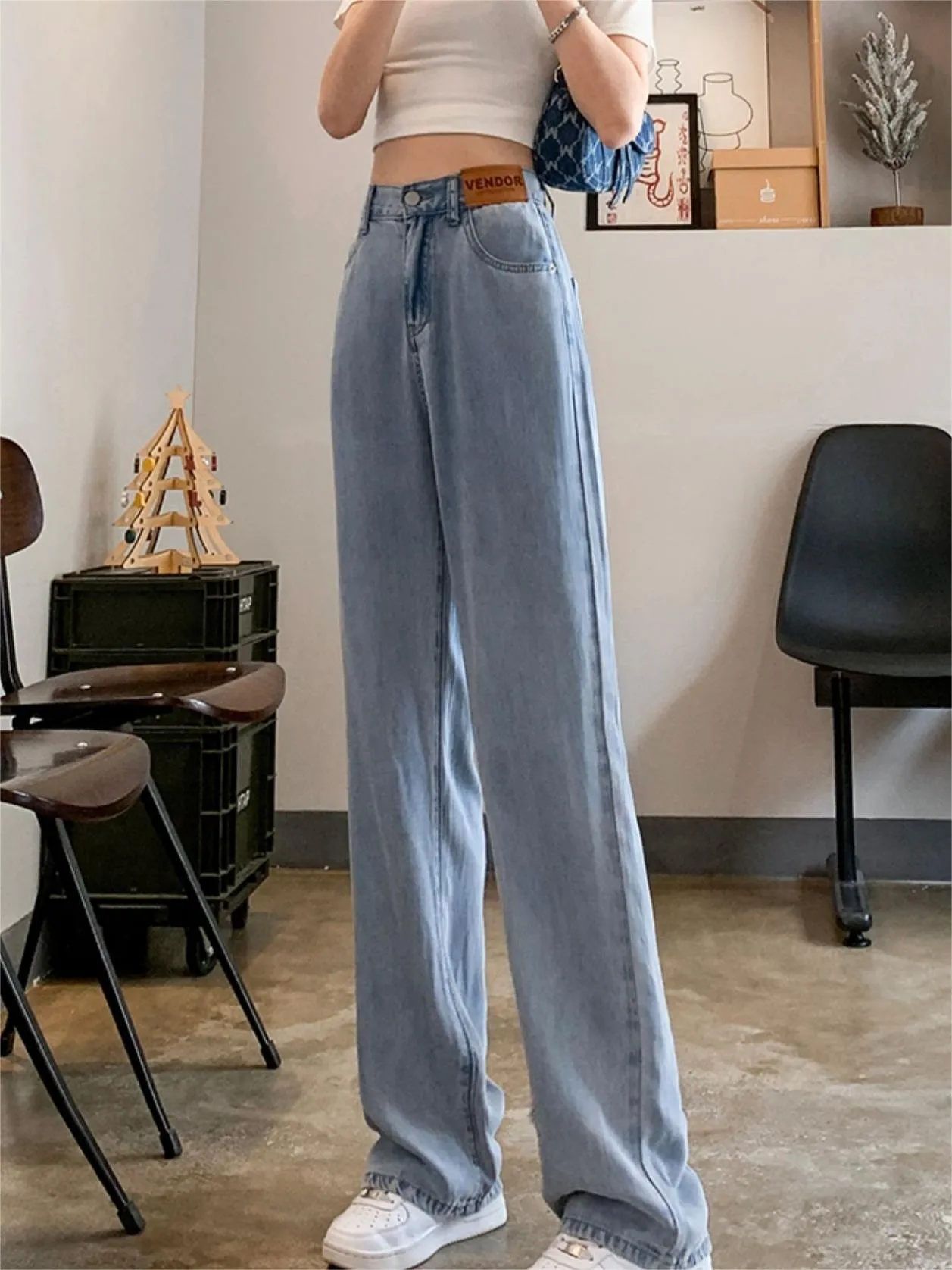 Basic Baggy Air Jeans mit hoher Taille