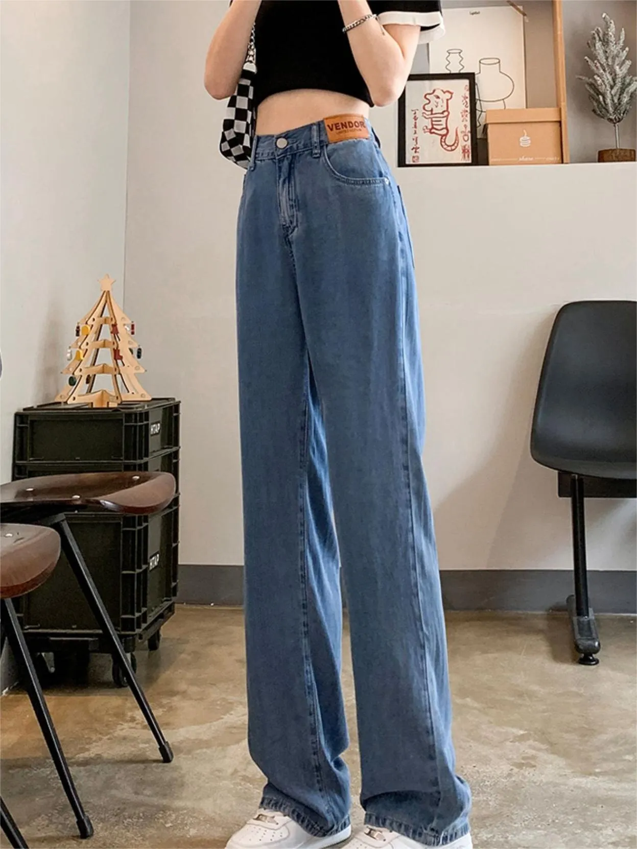 Basic Baggy Air Jeans mit hoher Taille