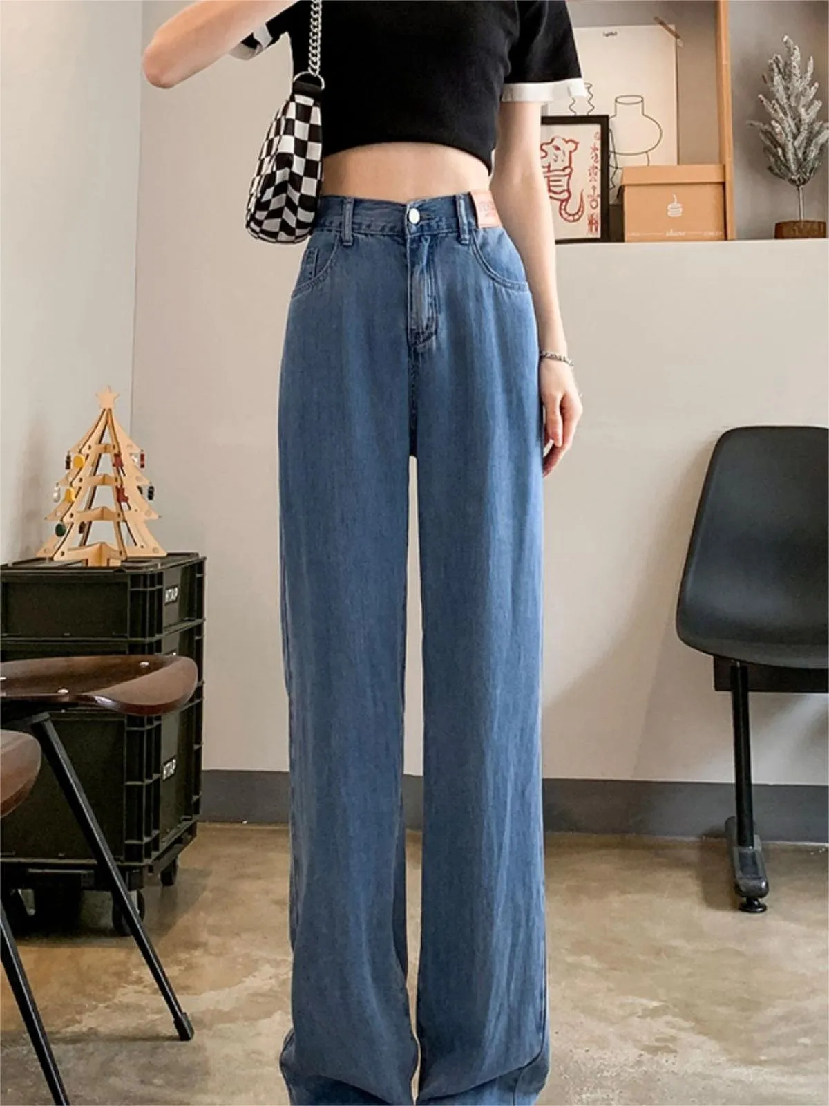 Basic Baggy Air Jeans mit hoher Taille