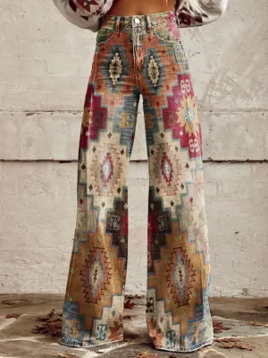 Beatriz® | Retro Tribal Patterned Flared Jeans
