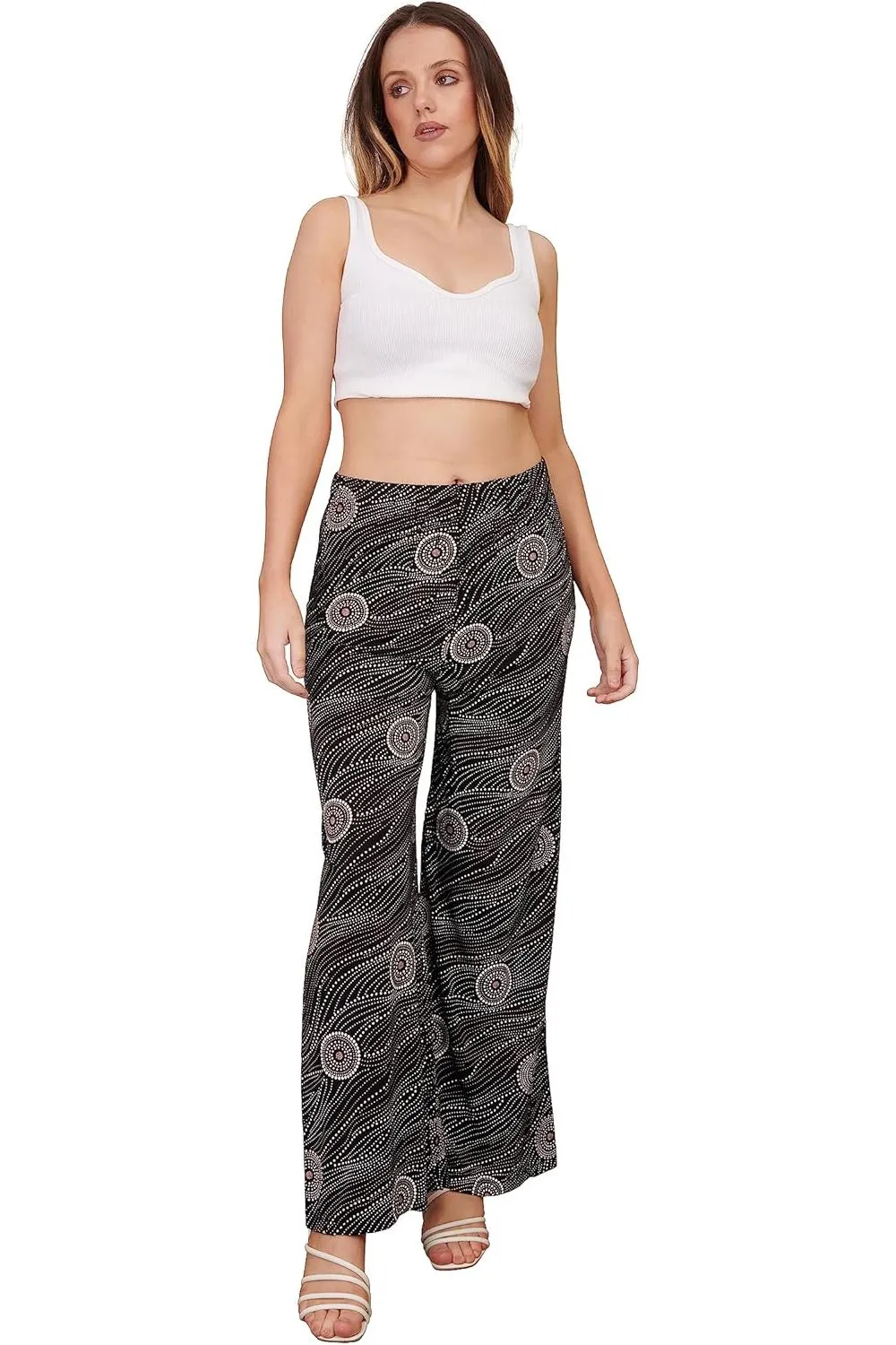Black Pink Circle Print Palazzo Trouser