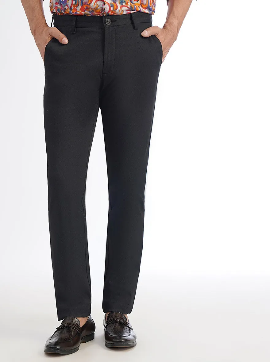 Black Solid Uno Fit Casual Trouser | JadeBlue