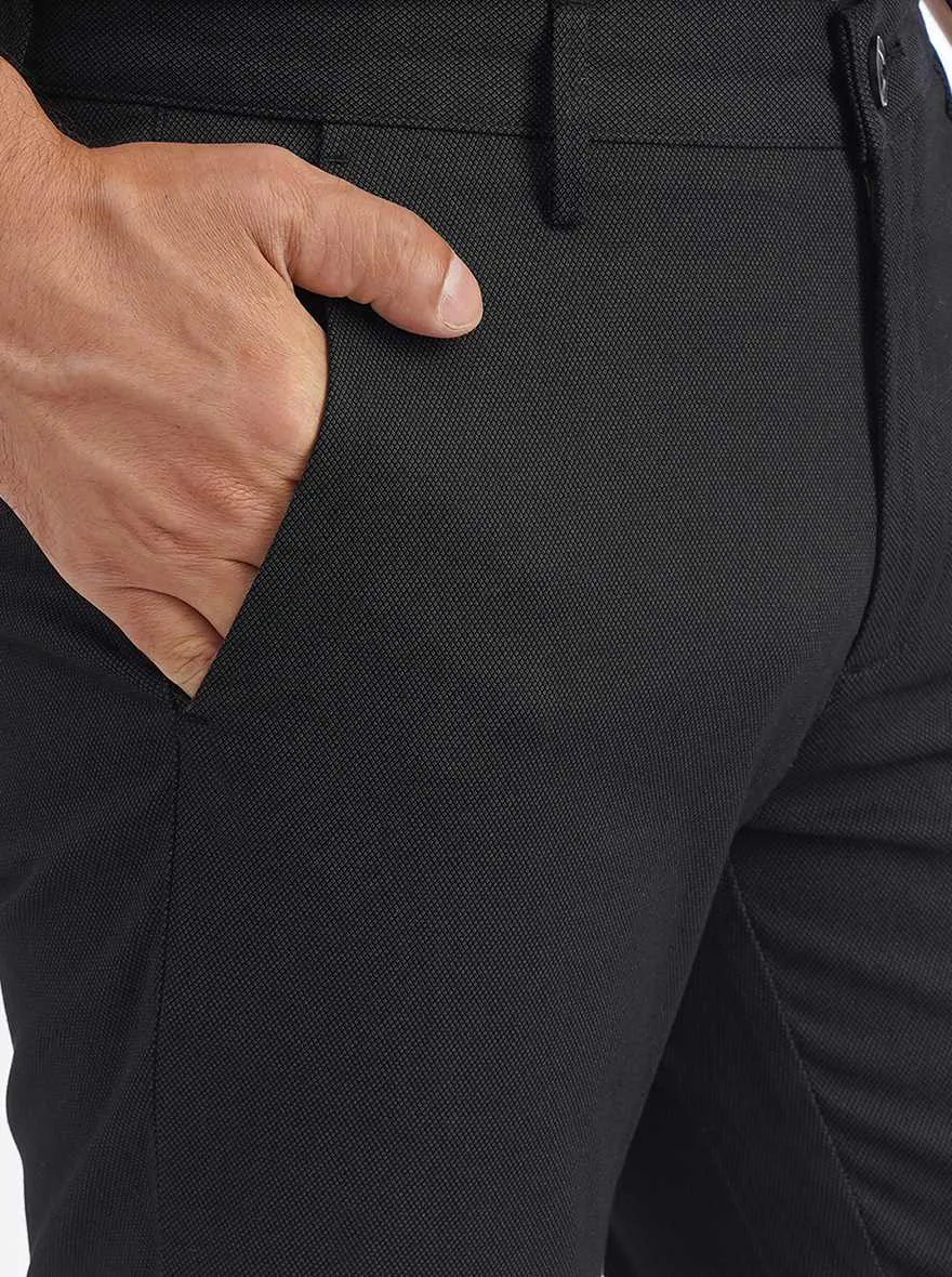 Black Solid Uno Fit Casual Trouser | JadeBlue