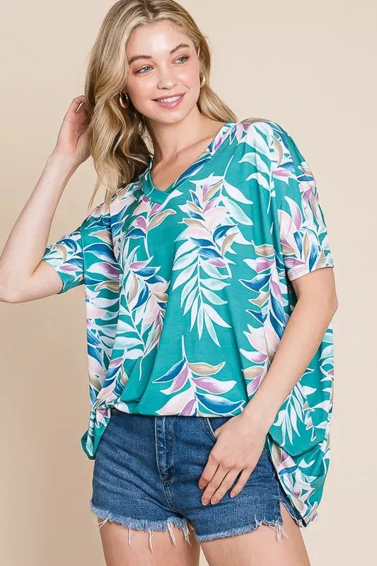 BOMBOM Loose Fit Vintage Floral Tunic Top