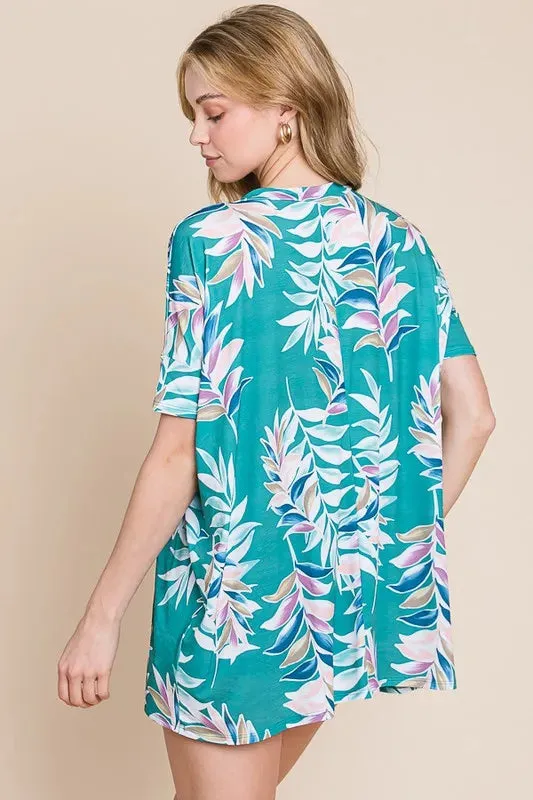 BOMBOM Loose Fit Vintage Floral Tunic Top