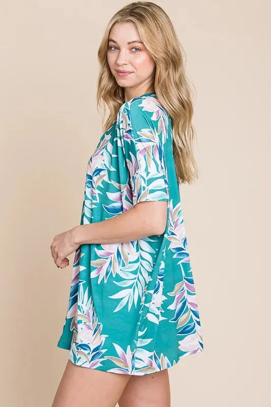 BOMBOM Loose Fit Vintage Floral Tunic Top