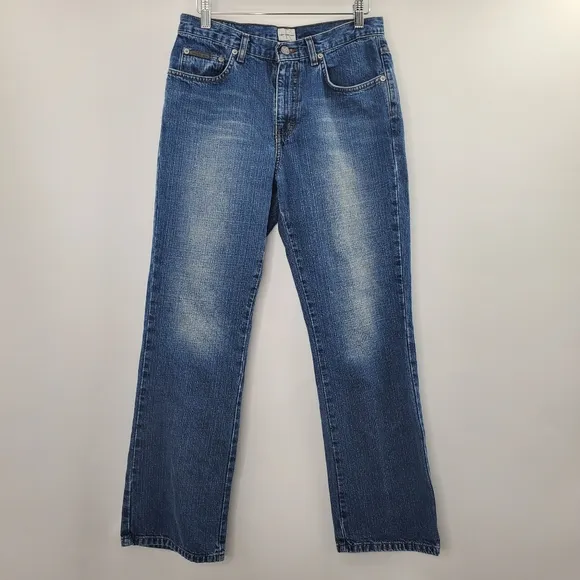 Calvin Klein Vintage Mom Jeans Boot Medium Wash High Waisted Rise Blue Baggy