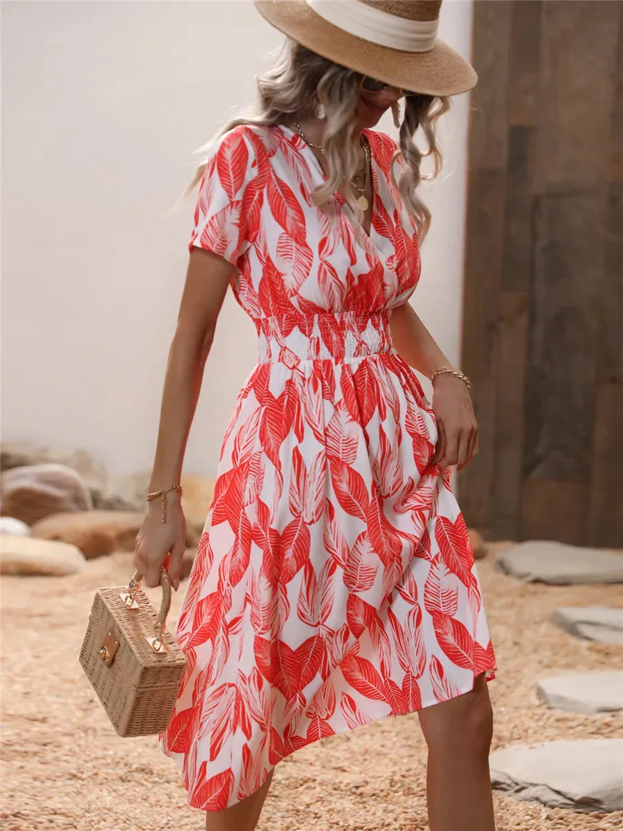 Casual Floral Midi Dress - Short Sleeve