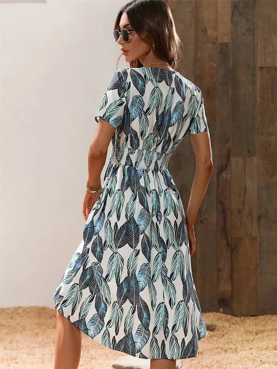 Casual Floral Midi Dress - Short Sleeve