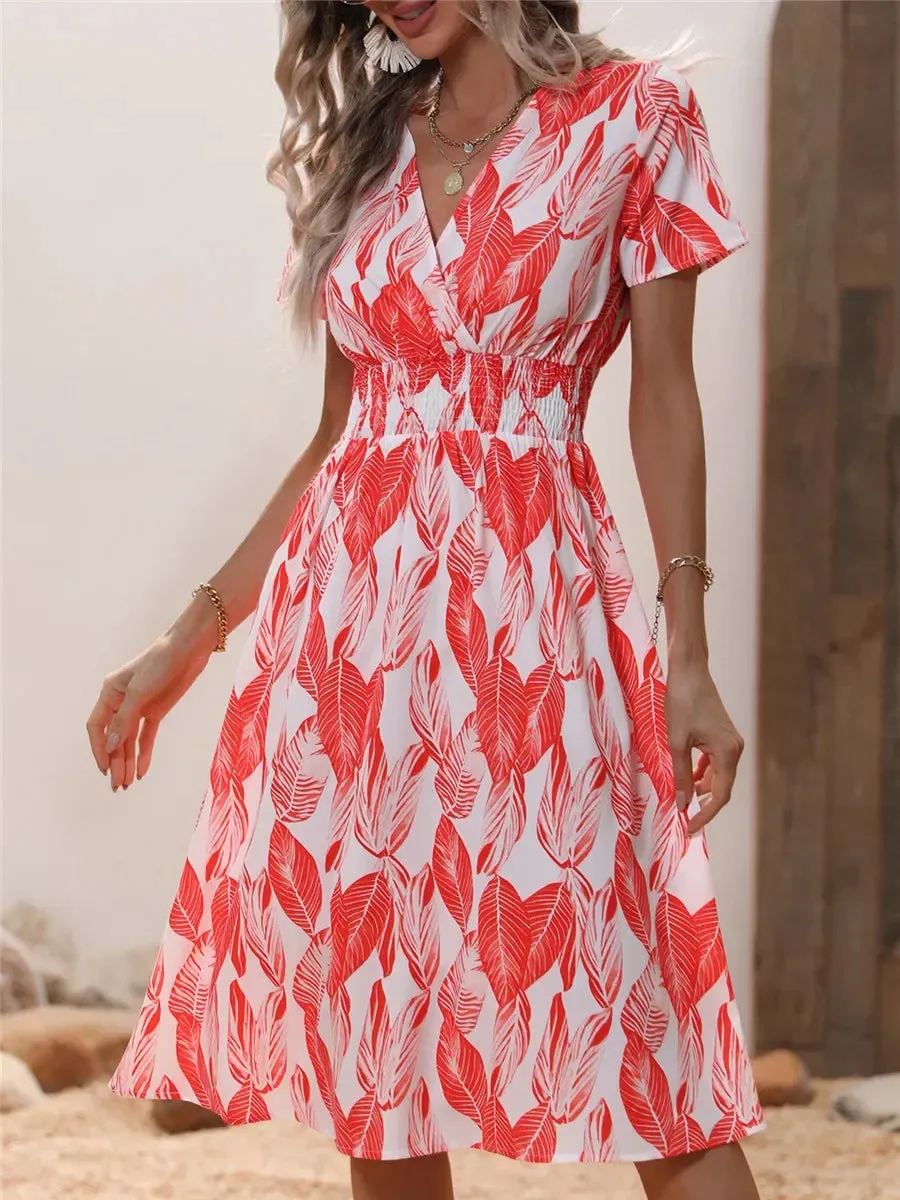 Casual Floral Midi Dress - Short Sleeve
