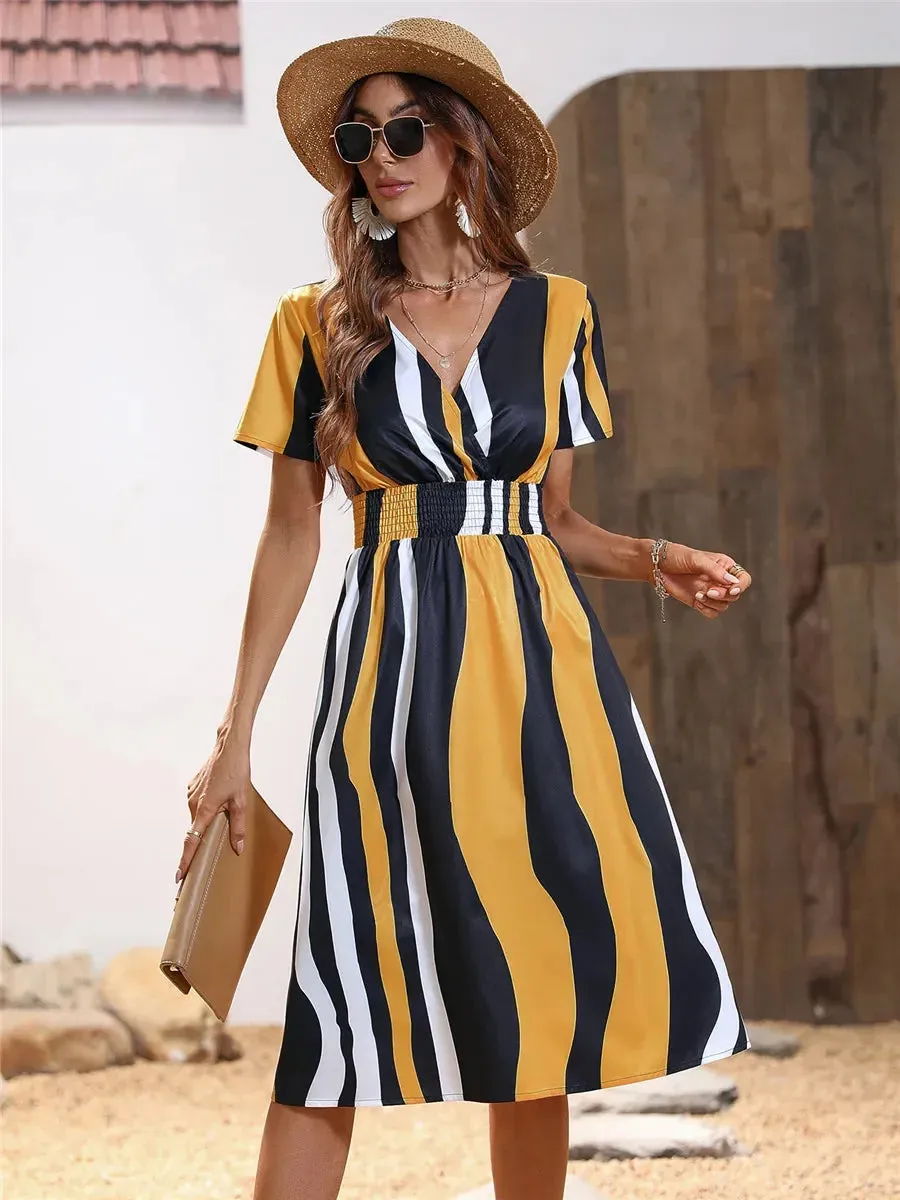 Casual Floral Midi Dress - Short Sleeve